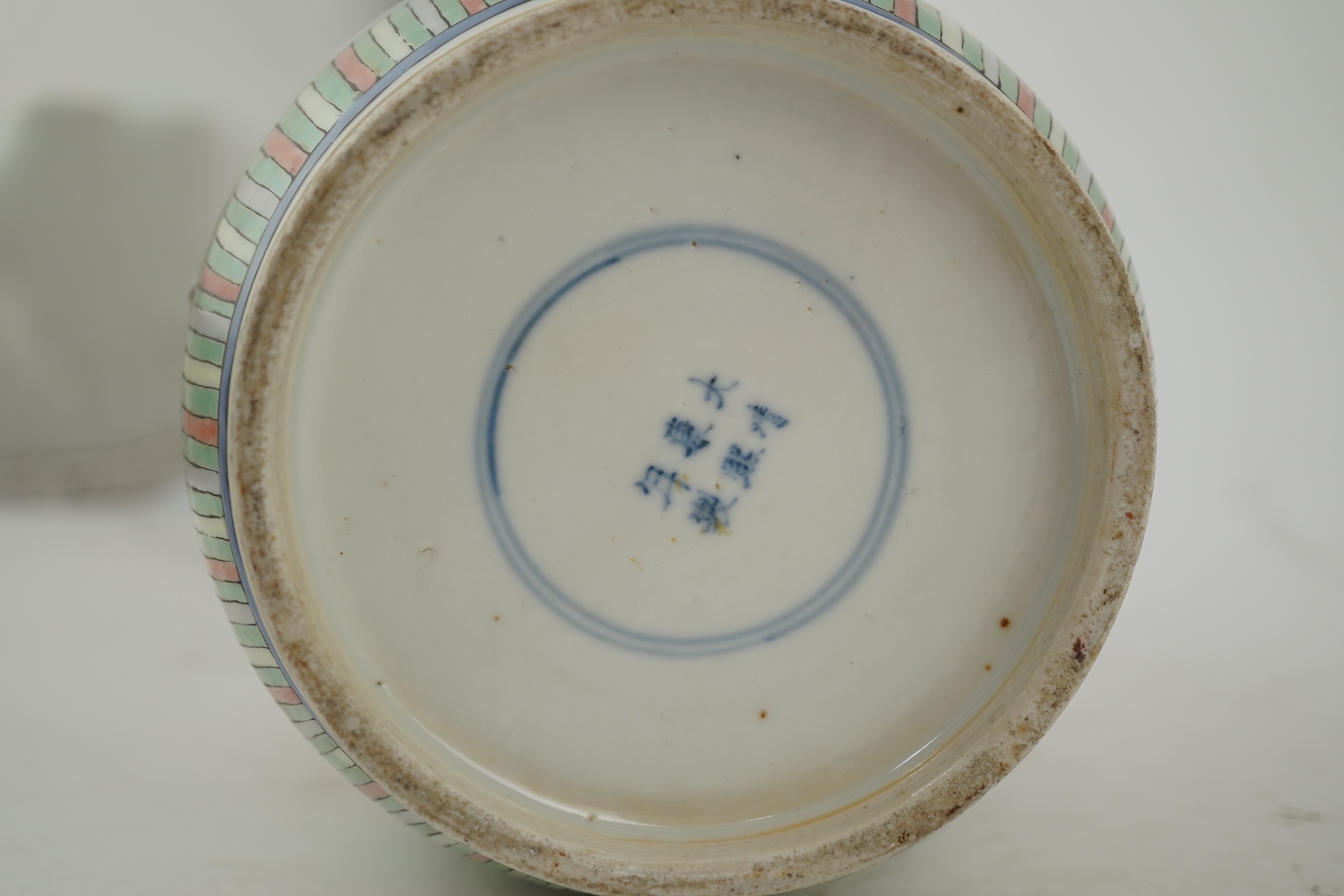 A Chinese famille rose rouleau vase, Kangxi mark, c.1900